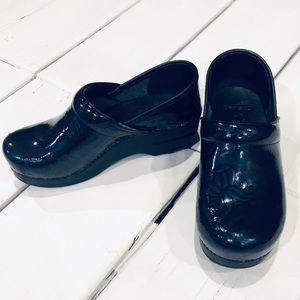 Dansko Navy Blue & Black Floral Work Clogs